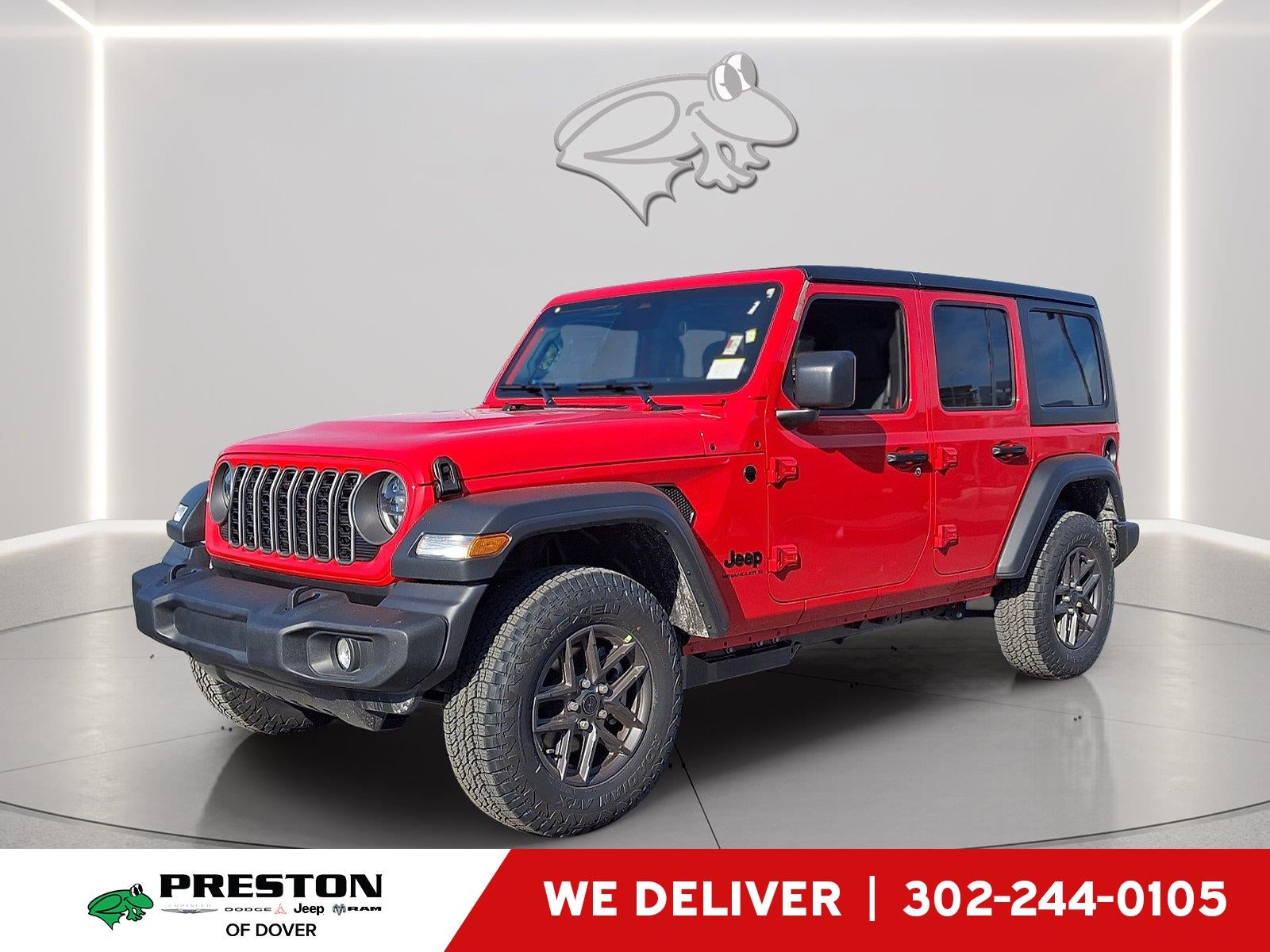 2026 Jeep Wrangler Sport S in Firecracker Red Clearcoat — front three-quarter view