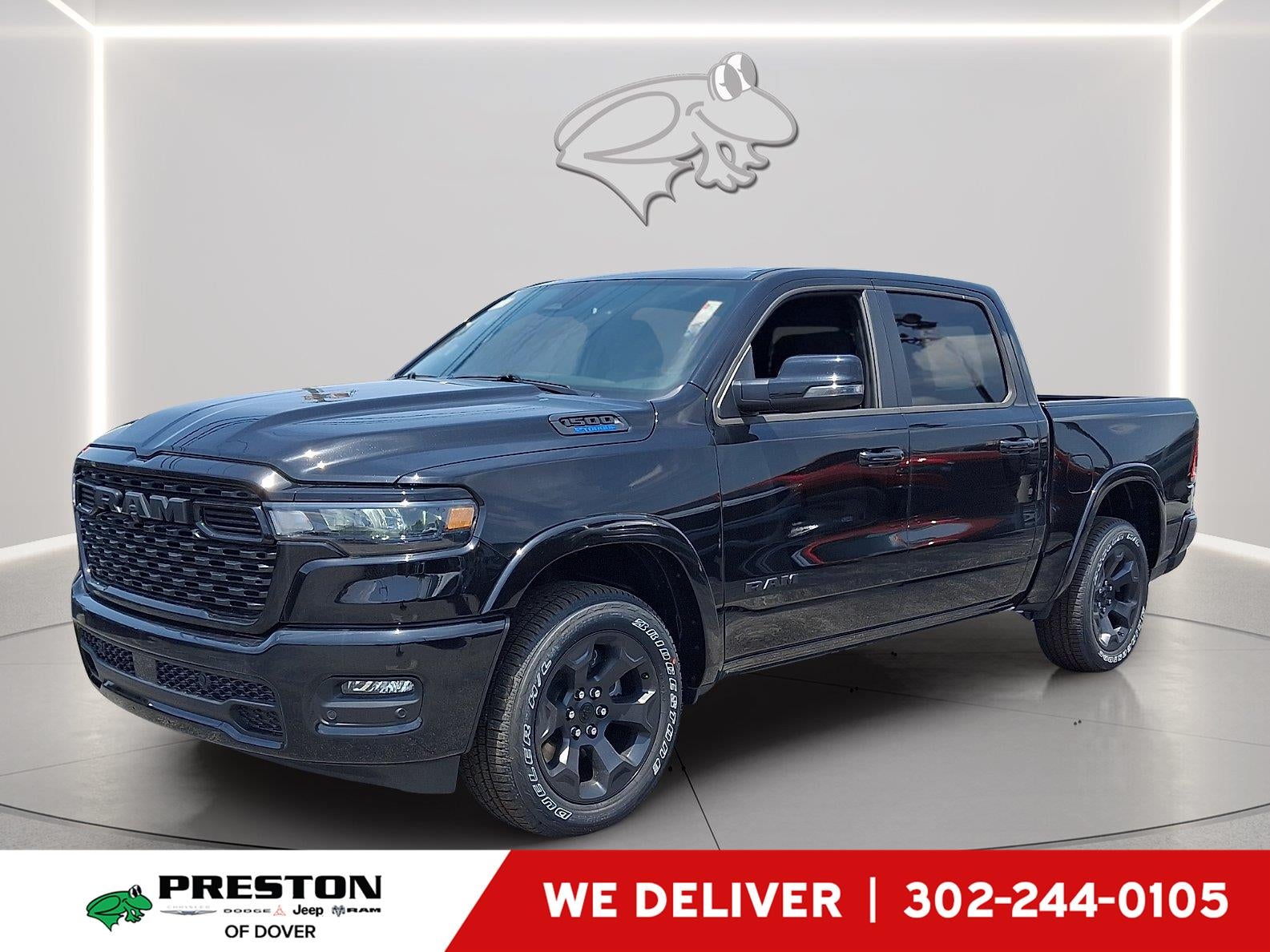 2026 RAM 1500 Big Horn in Diamond Black Crystal Pearlcoat — front three-quarter view