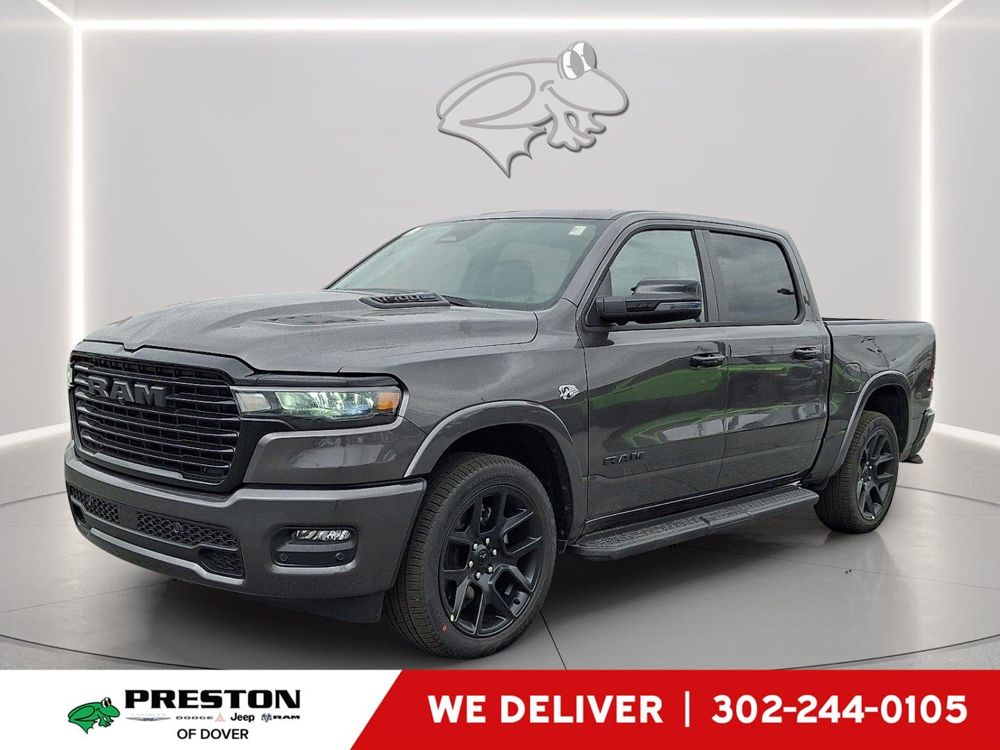 2026 RAM 1500 Laramie in Granite Crystal Metallic Clearcoat — front three-quarter view