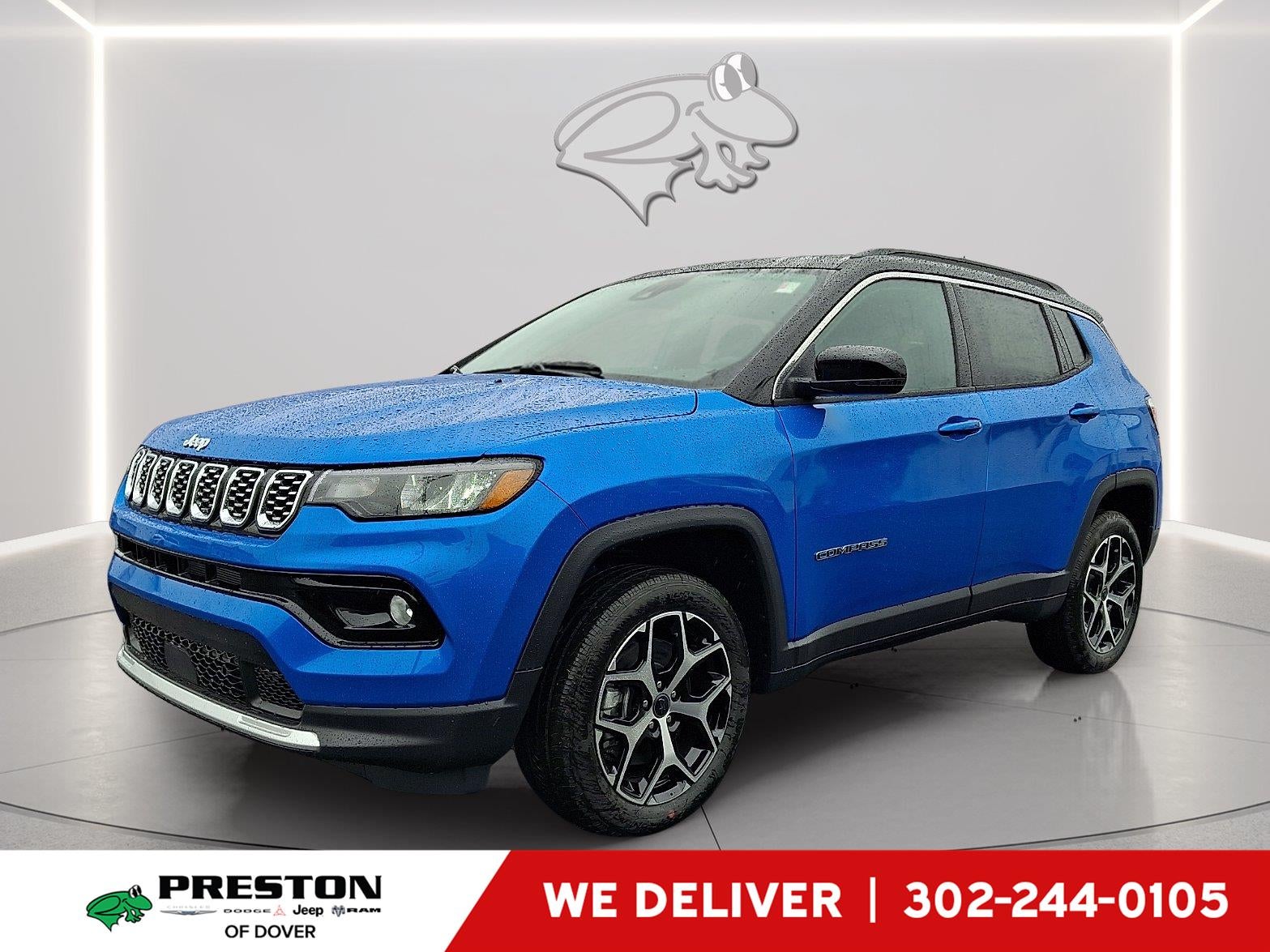 2026 Jeep Compass Limited in Hydro Blue Pearlcoat — front three-quarter view