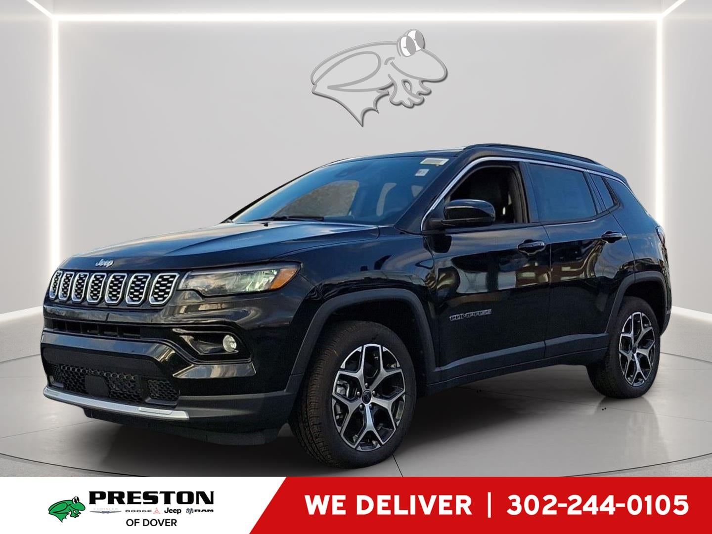 2026 Jeep Compass Limited in Diamond Black Crystal Pearlcoat — front three-quarter view