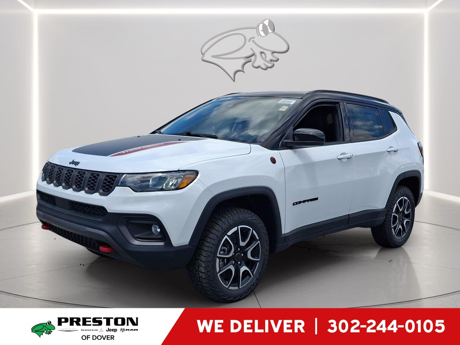 2026 Jeep Compass Trailhawk in Bright White Clearcoat — front three-quarter view