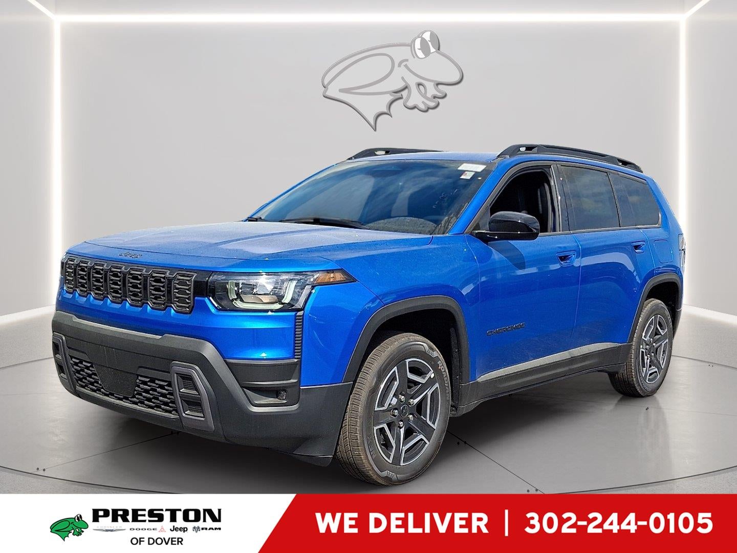 2026 Jeep Cherokee Laredo in Hydro Blue Pearlcoat — front three-quarter view