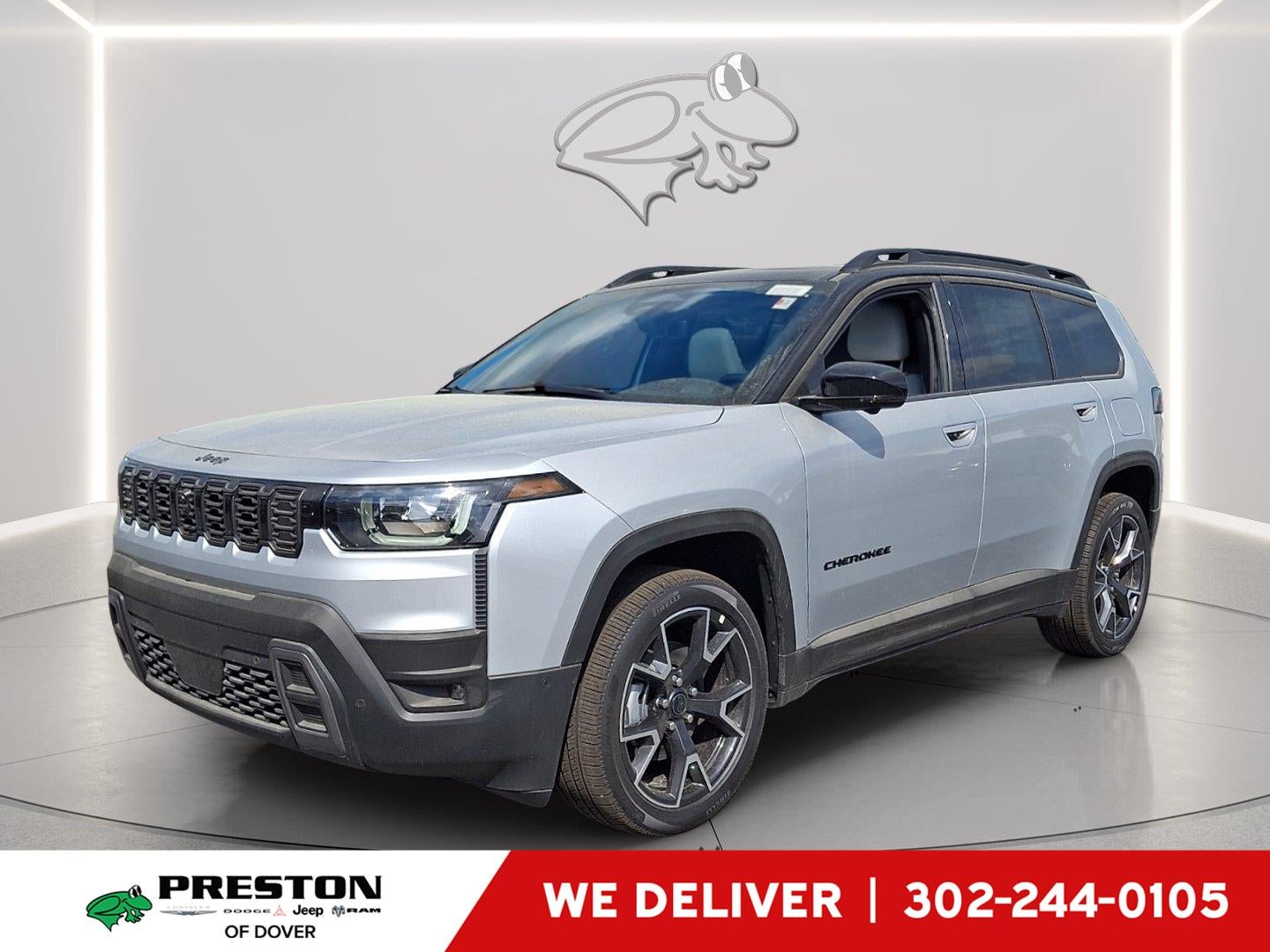 2026 Jeep Cherokee Overland in Silver Zynith Clearcoat — front three-quarter view
