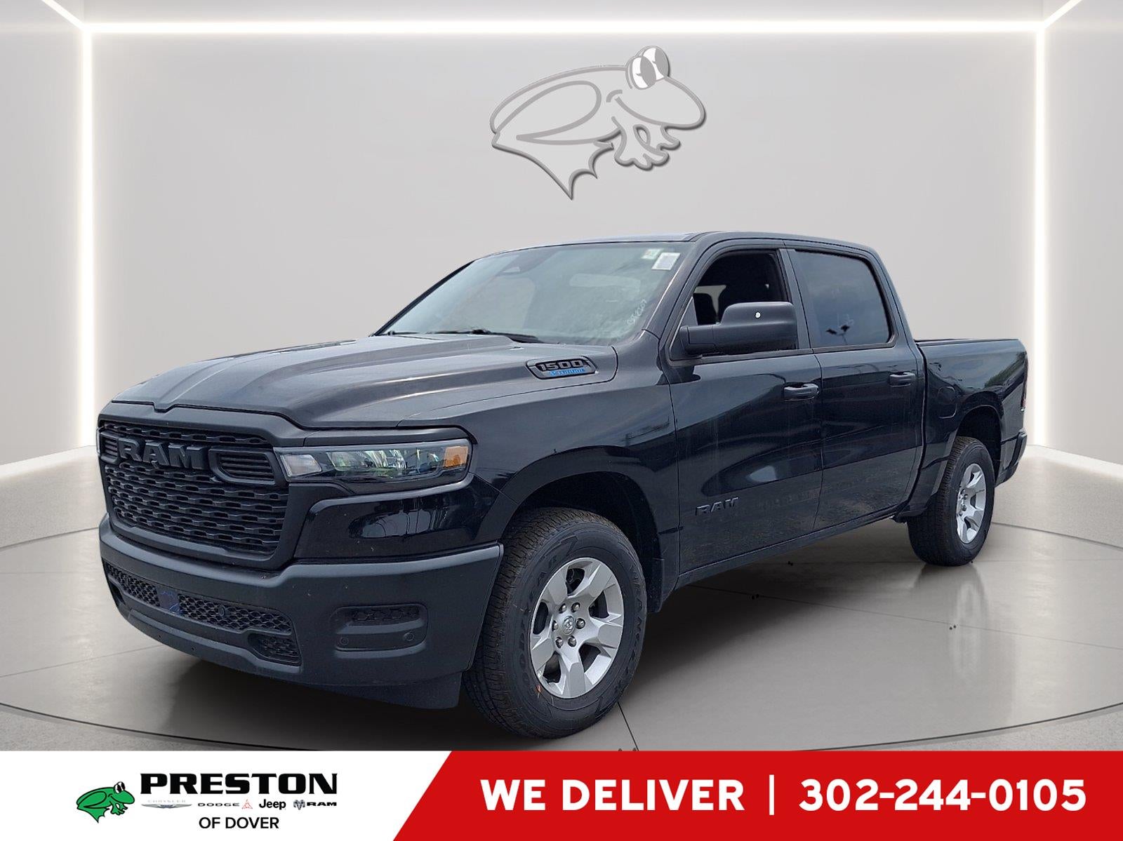 2026 RAM 1500 Tradesman in Diamond Black Crystal Pearlcoat — front three-quarter view